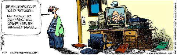 Džimi, dođi da pomogneš svom ocu. Opet je pokušao sâm da defragmentira kompjuter. Defragmentacija